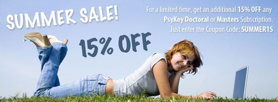 Save 15% off PsyKey Doctoral and Masters Subscriptions
